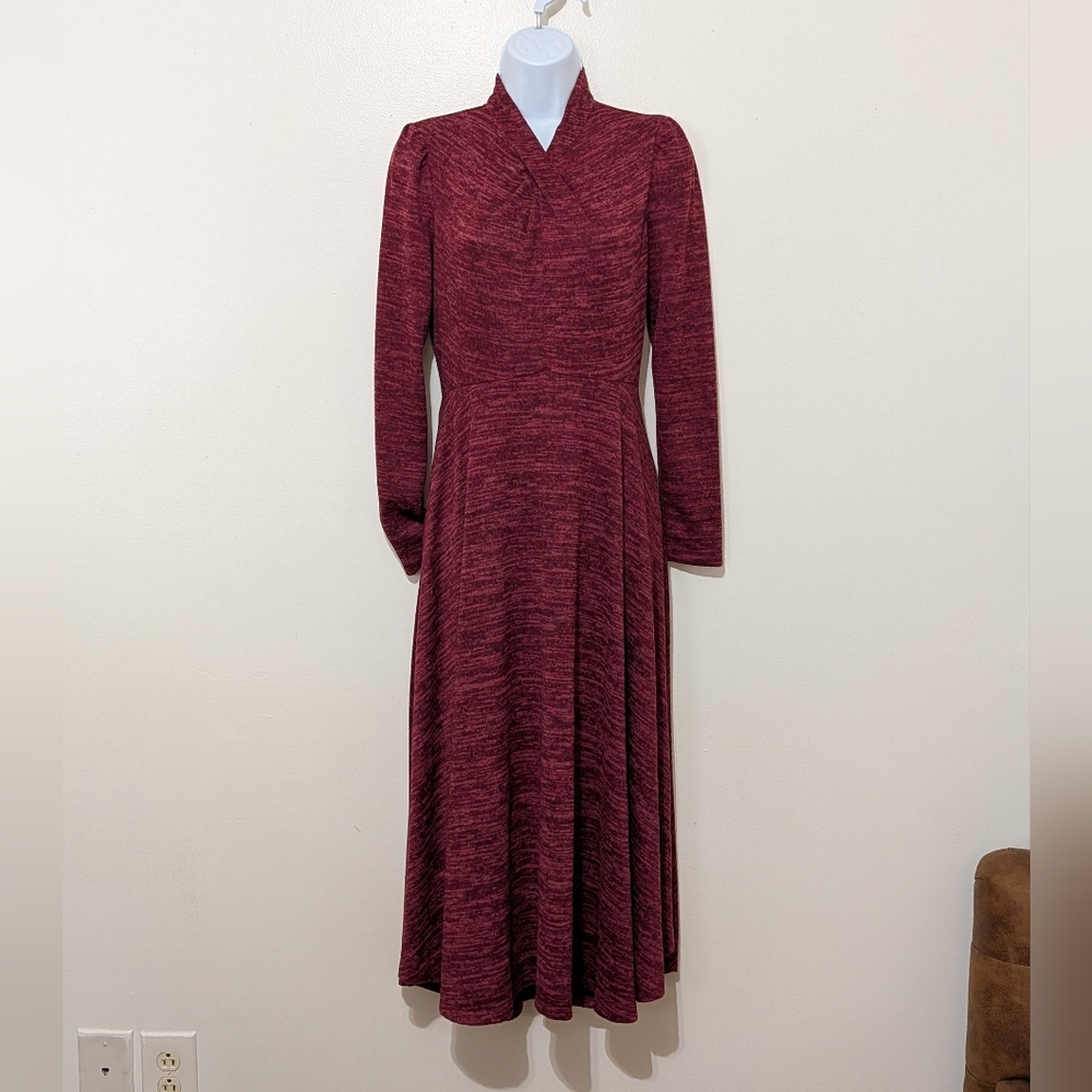 Julian Taylor Maroon Long Sleeve Dress - Picture 3 of 8